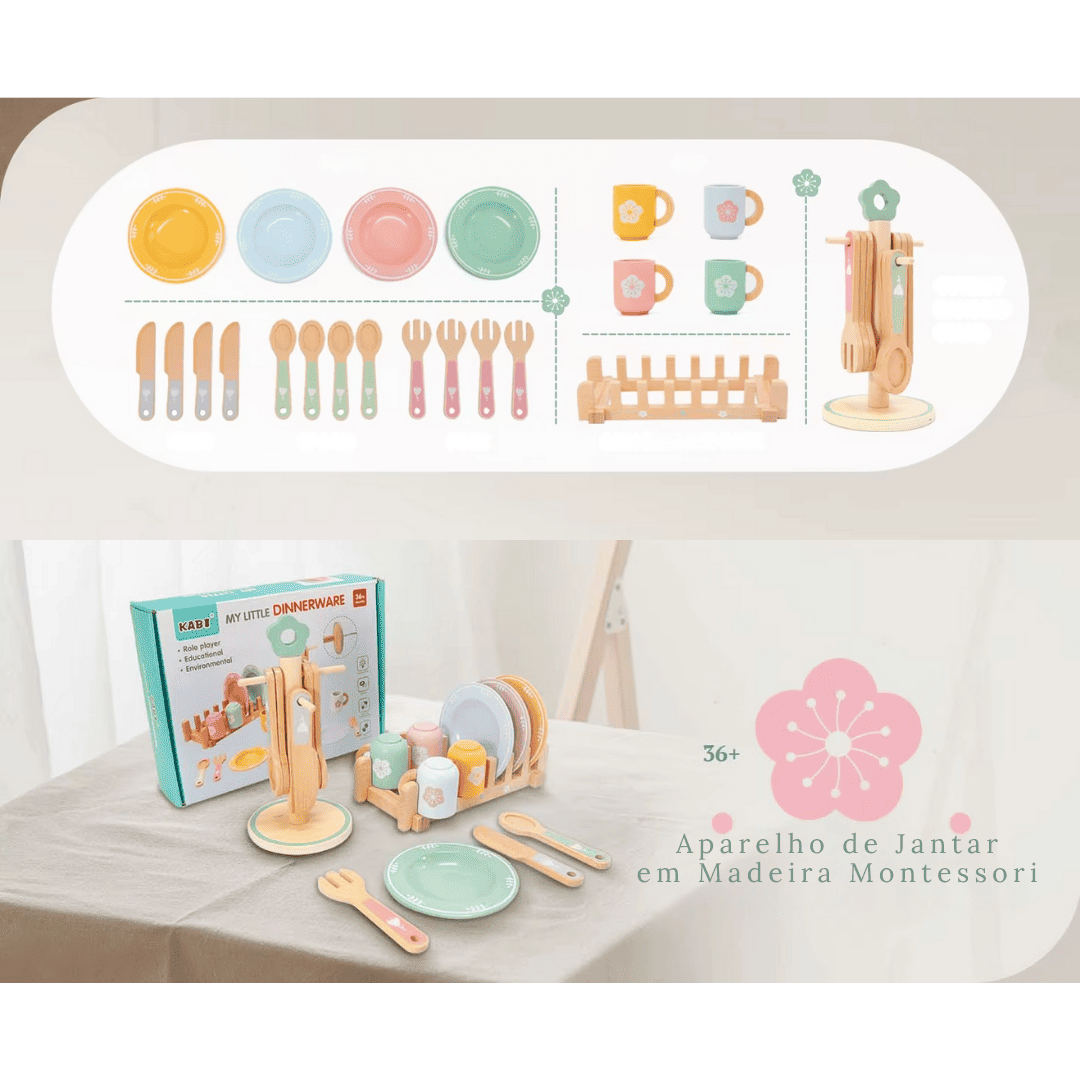 Aparelho de Jantar em Madeira Montessori - Cozinha Educativa