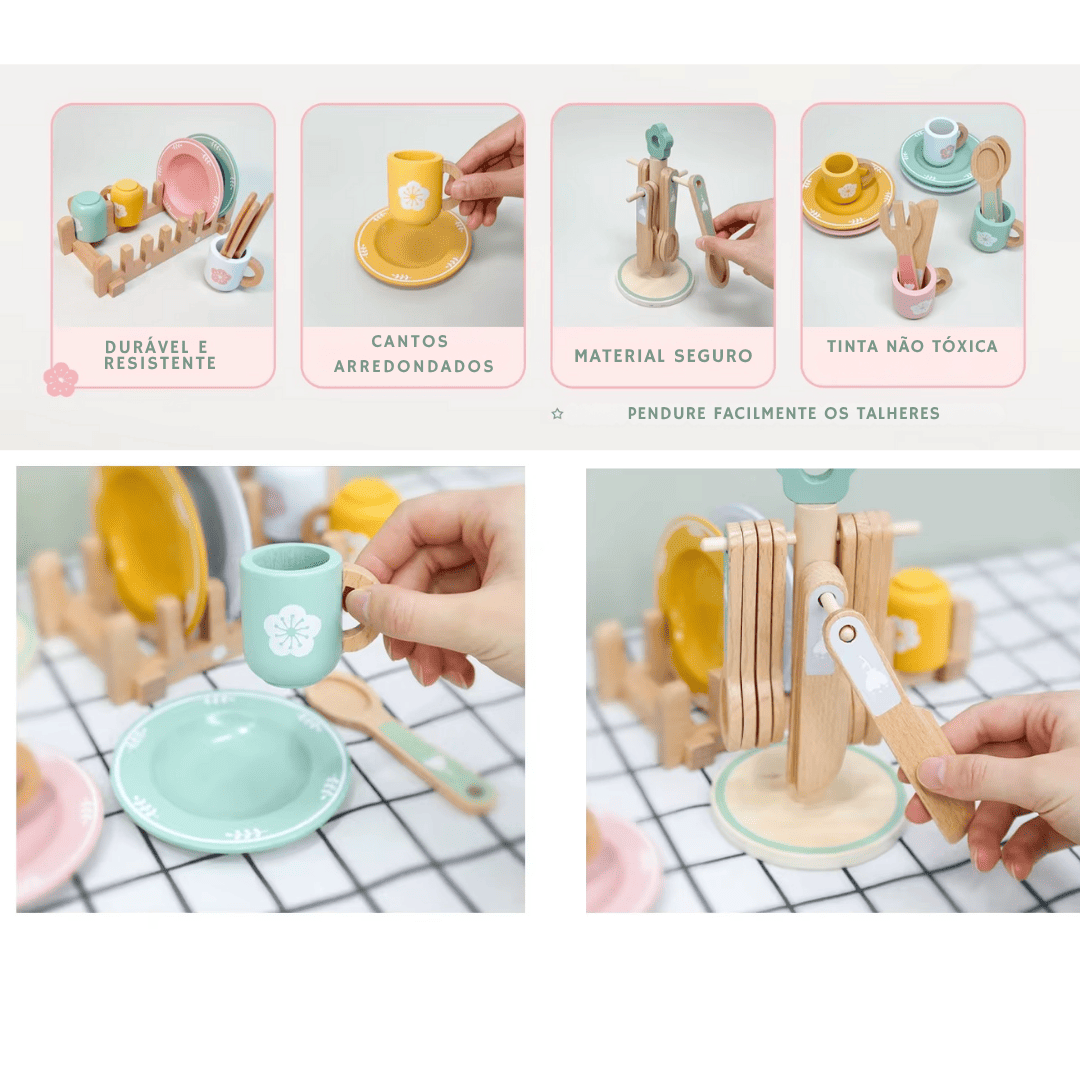 Aparelho de Jantar em Madeira Montessori - Cozinha Educativa
