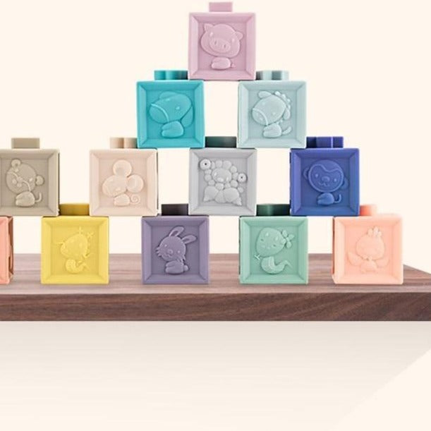 Blocos Cognitivos de Encaixe Sensorial e Mordedor em Silicone, 12 peças — Bem Chegado