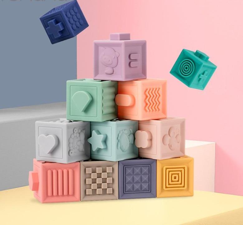 Blocos Cognitivos de Encaixe Sensorial e Mordedor em Silicone, 12 peças — Bem Chegado