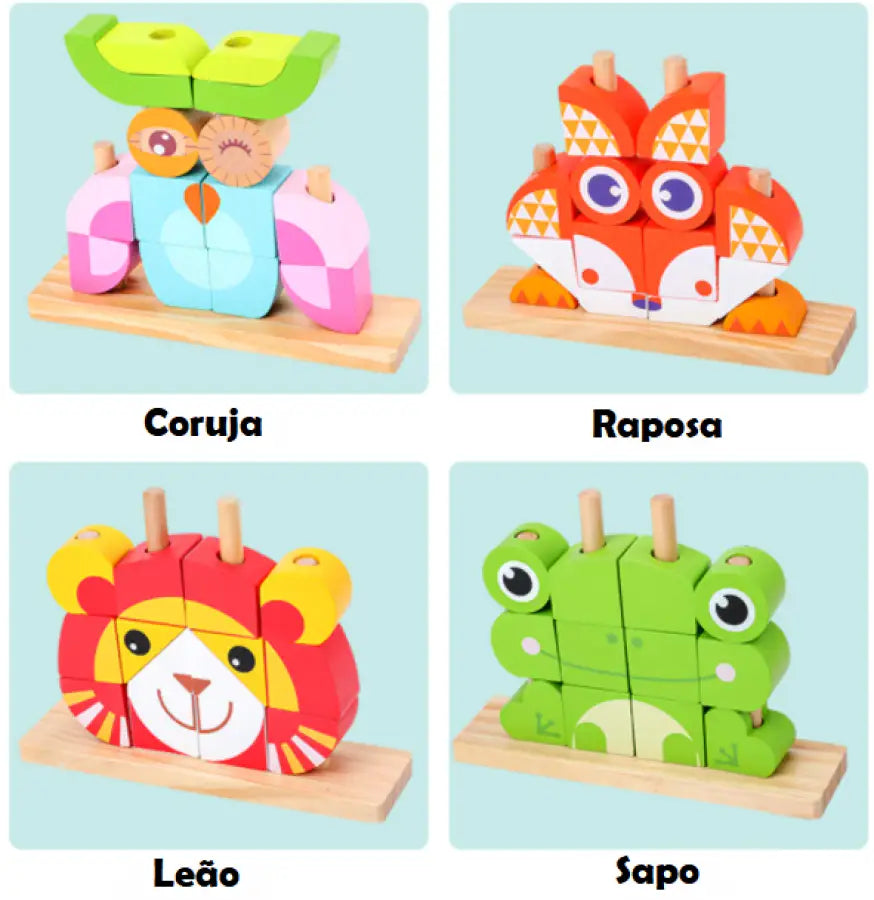Quebra Cabeça Multi Animais em Madeira — Bem Chegado