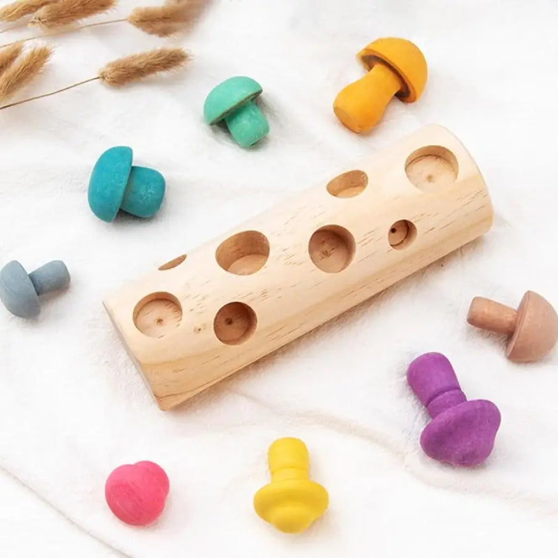 Cogumelo Montessori em madeira - Brinquedo Educativo - Bem Chegado - 0-6, 6-12, Brinquedos, motora fina, secaomontessori - Brinquedo educativo - Brinquedo montessori