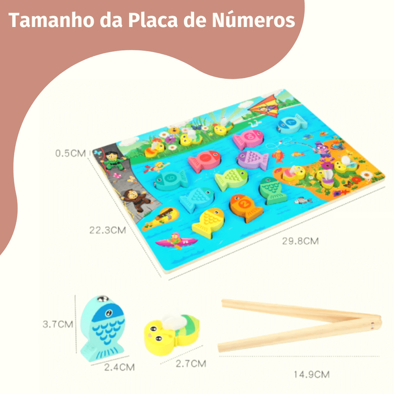 Pescaria Educativa em Madeira - Bem Chegado - 1-2, 3-4, Brinquedos, motora fina, secaomontessori, tabuleiro - Brinquedo educativo - Brinquedo montessori