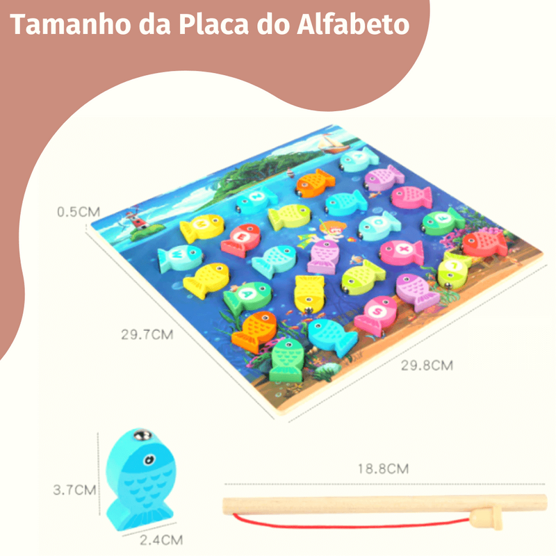 Pescaria Educativa em Madeira - Bem Chegado - 1-2, 3-4, Brinquedos, motora fina, secaomontessori, tabuleiro - Brinquedo educativo - Brinquedo montessori