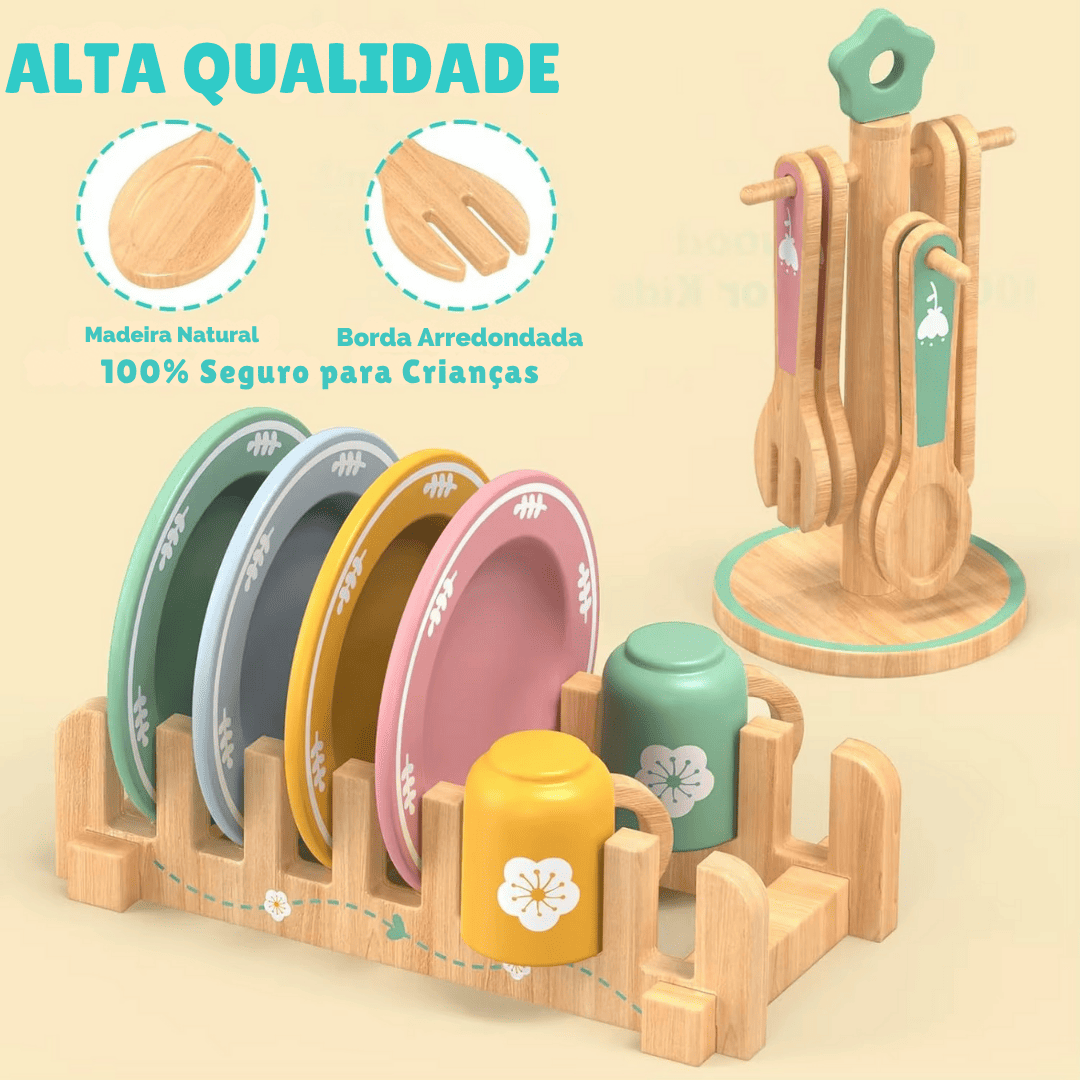 Aparelho de Jantar em Madeira Montessori - Cozinha Educativa