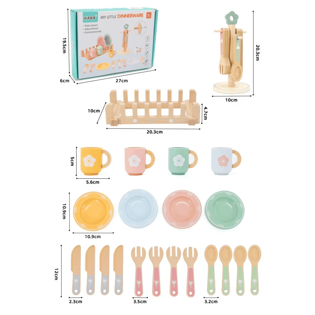 Aparelho de Jantar em Madeira Montessori - Cozinha Educativa