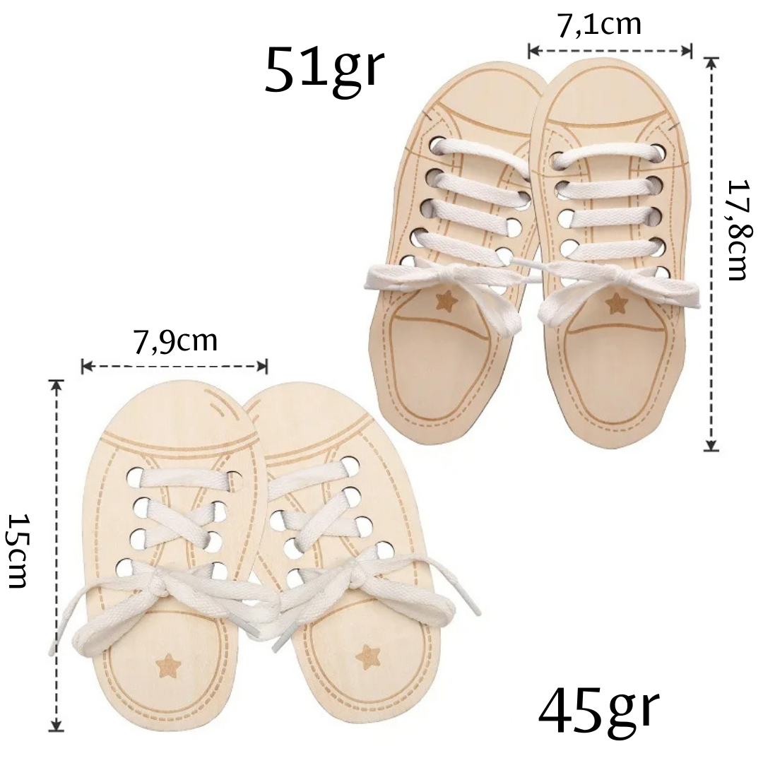 Tênis de Madeira Aprendendo a Amarrar o Cadarço (2 peças)