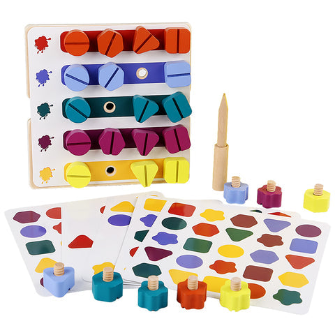 Placa de Parafusos Montessori Treinamento de Padrões - Bem Chegado - 1-2, 3-4, Brinquedos, brinquedos+6anos, brinquedos3-5anos, cores, formas, motora fina, secaomontessori, tabuleiro - Brinquedo educativo - Brinquedo montessori