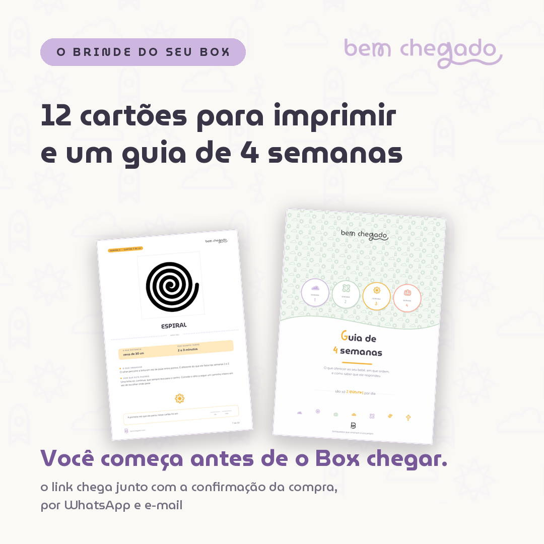 O brinde do Box: 12 cartões de alto contraste para imprimir em casa e um guia de 4 semanas