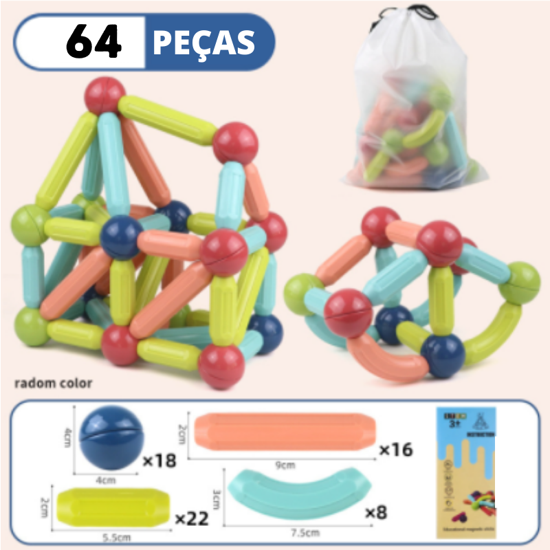 Kit Magnetic Pró - Blocos de Construção - Bem Chegado - +7, 3-4, 5-6, bloco, Brinquedos, criatividade - Brinquedo educativo - Brinquedo montessori