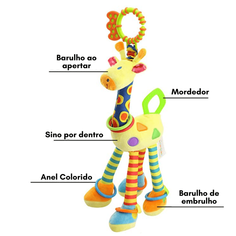 Mordedor e Chocalho Girafa - Pelúcia Baby - Bem Chegado - 0-6, 6-12, Brinquedos, sensorial - Brinquedo educativo - Brinquedo montessori