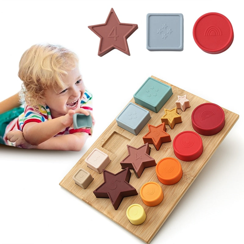 Tábua Montessori em Madeira e Silicone - Bem Chegado - 0-6, 1-2, 2-3, 6-12, formas, tabuleiro - Brinquedo educativo - Brinquedo montessori