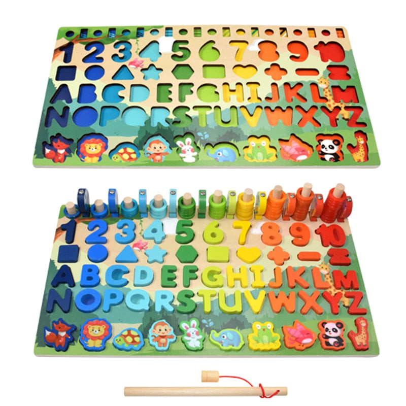 Placa Montessori com Pesca Magnética - Bem Chegado - 1-2, 2-3, 3-4, alfabeto, formas, matemática, montessori, motora fina, números, raciocínio, tabuleiro - Brinquedo educativo - Brinquedo montessori
