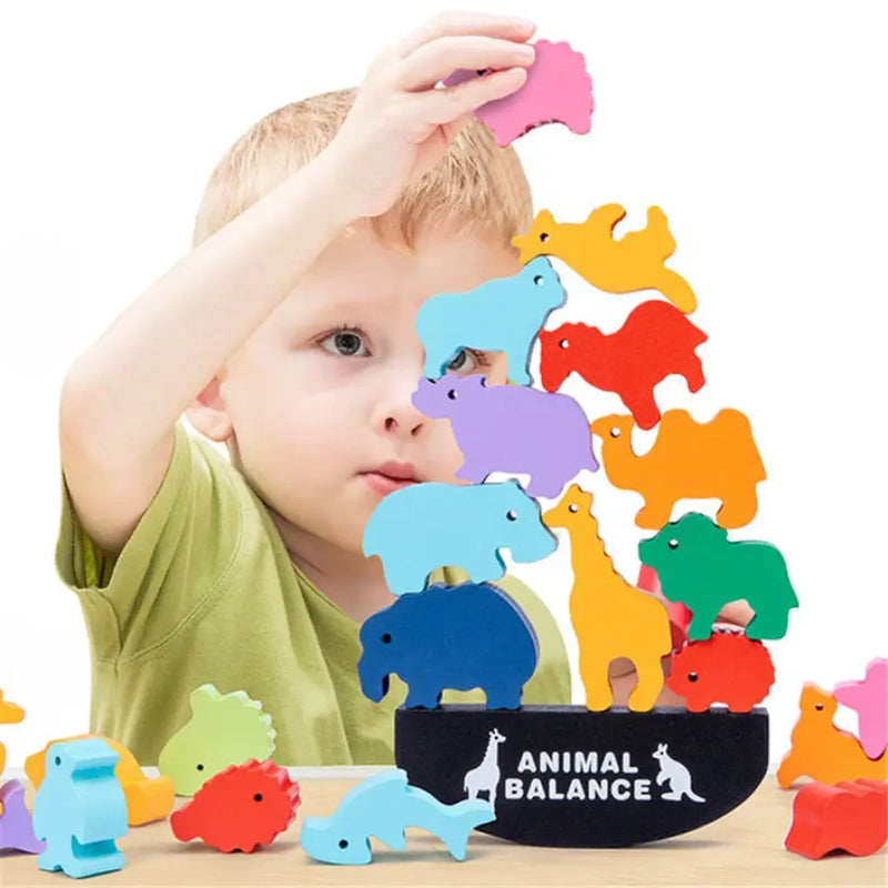 Animais de Equilíbrio em Madeira Bem Chegado - Bem Chegado - +7, 1-2, 3-4, 5-6, animais, blocos, brinquedo, cores, equilíbrio, montessori, motora fina - Brinquedo educativo - Brinquedo montessori