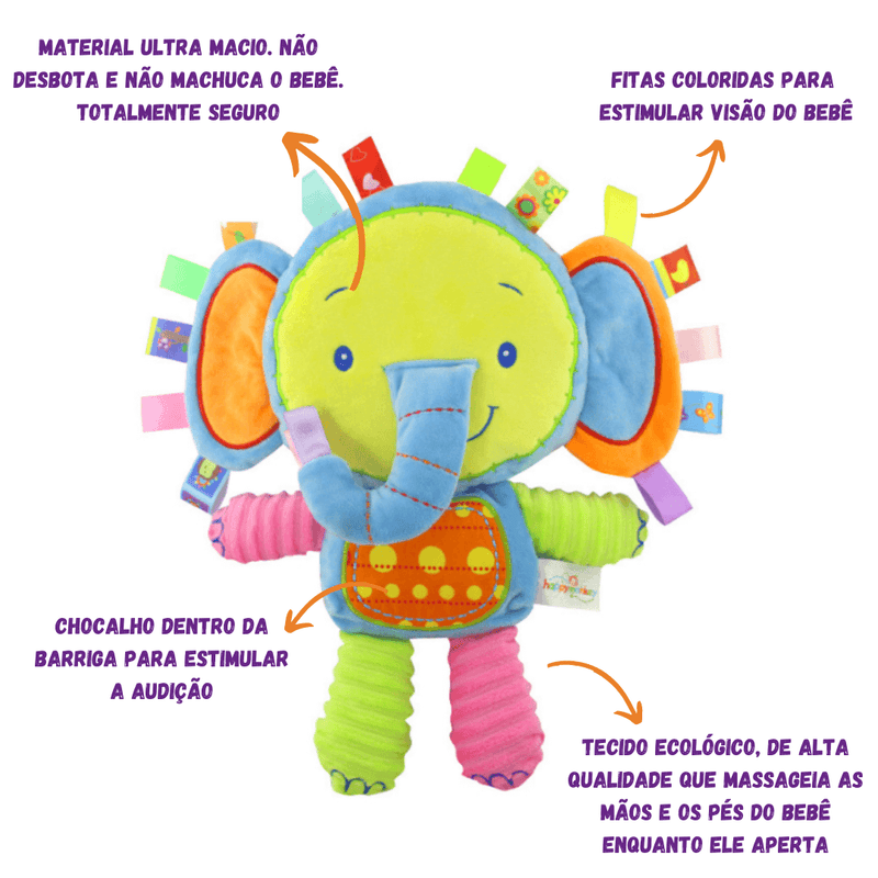 Chocalho de Pelúcia - Queridos Bichinhos - Bem Chegado - 0-6, 6-12, Brinquedos, mordedores, sensorial, visual - Brinquedo educativo - Brinquedo montessori