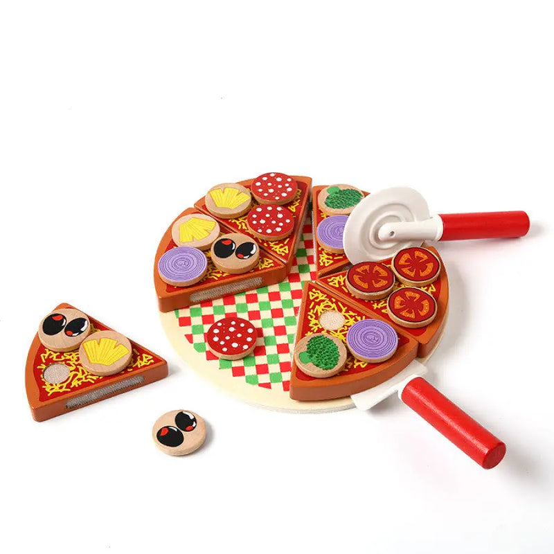 Kit Mini Pizzaria Infantil em Madeira - Brinquedo Educativo - Bem Chegado - 1-2, 3-4, 5-6, Brinquedos, comida, faz de conta, secaomontessori - Brinquedo educativo - Brinquedo montessori