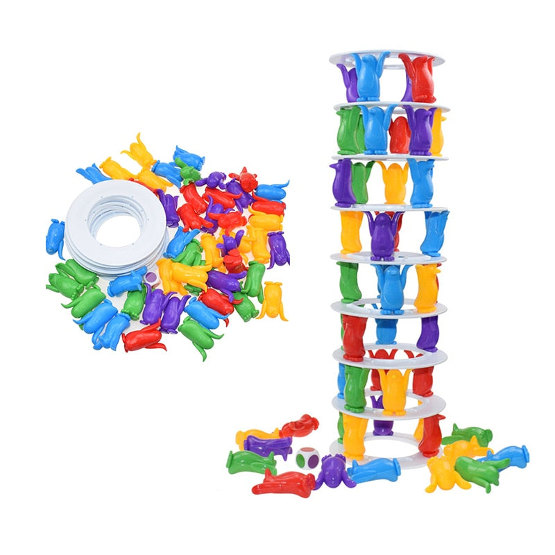 Torre de Pinguins - Desafio de equilíbrio! - Bem Chegado - +7, 2-3, 3-4, 5-6, animais, Brinquedos, cores, criatividade, equilíbrio, motora fina - Brinquedo educativo - Brinquedo montessori